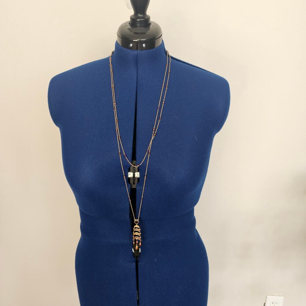 Vintage Gold Tone Multi Layer Necklace Purple Crystal Crescent Drop